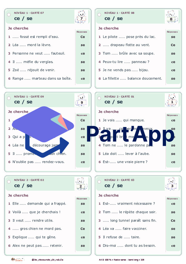 🐾 Mes ateliers autocorrectifs ce / se – 2 niveaux | 4 CHF 🐾_4