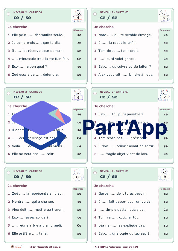 🐾 Mes ateliers autocorrectifs ce / se – 2 niveaux | 4 CHF 🐾_6