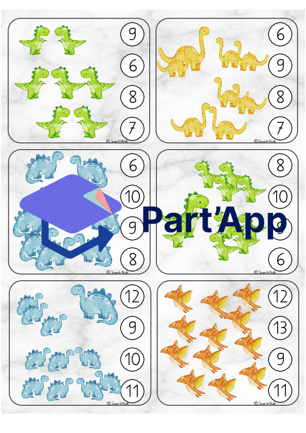 🦕 Dinosaures Cartes à compter 1-12 cartes numérotées à agrafer_4