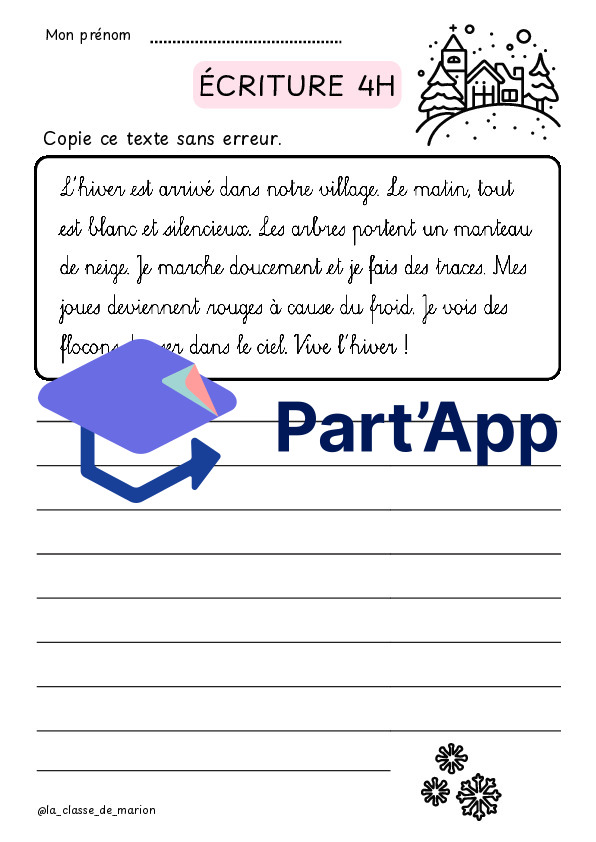Ecriture / fiches de copie 4H - Série hiver_2