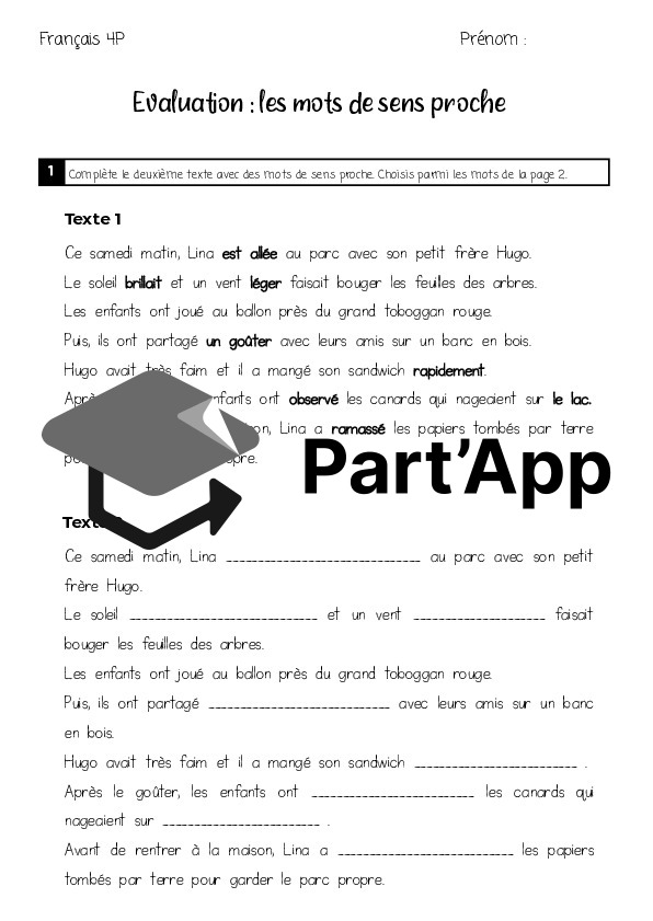 Evaluation 4P - Les mots de sens proche_2