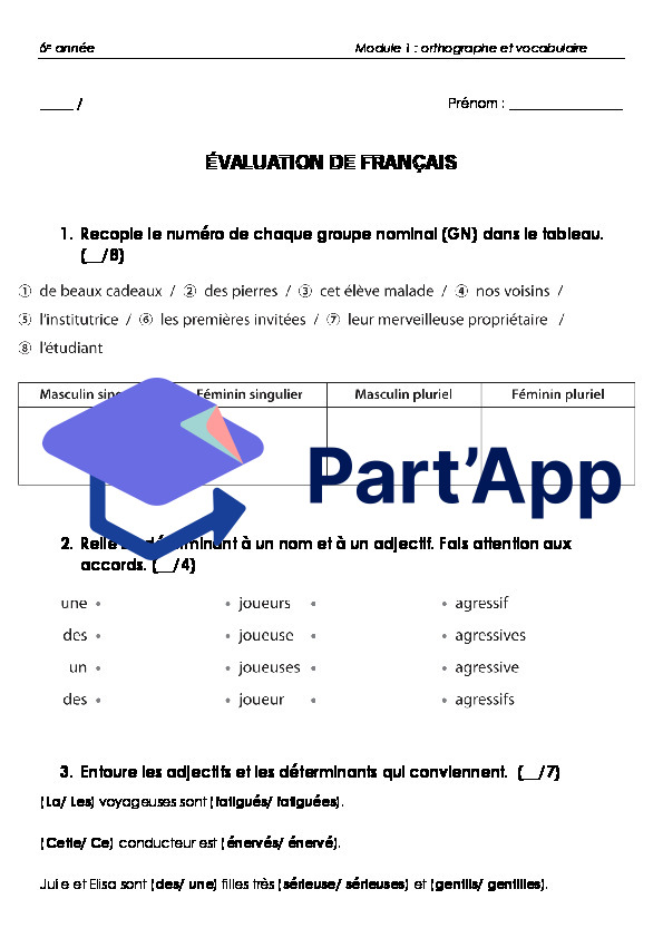 Evaluation de français 6e année Module 1 (voc + ortho)_2