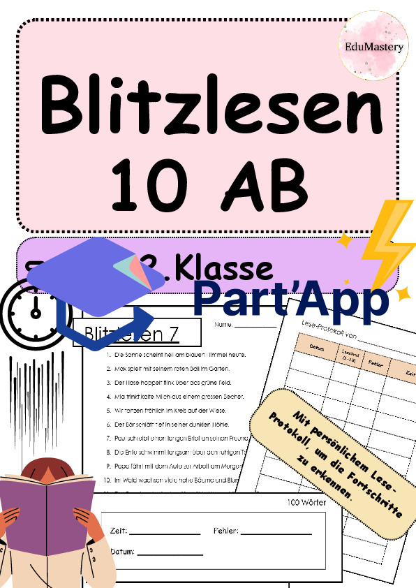 Blitzlesen 2. Klasse : Promotion de la lecture & augmentation de la vitesse de lecture - 10 fiches d'exercices pour une lecture fluide avec protocole de lecture_2
