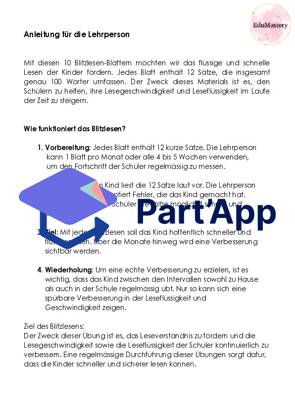 Blitzlesen 2. Klasse : Promotion de la lecture & augmentation de la vitesse de lecture - 10 fiches d'exercices pour une lecture fluide avec protocole de lecture_3