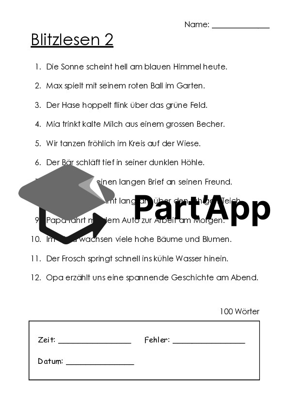 Blitzlesen 2. Klasse : Promotion de la lecture & augmentation de la vitesse de lecture - 10 fiches d'exercices pour une lecture fluide avec protocole de lecture_6