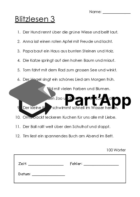 Blitzlesen 2. Klasse : Promotion de la lecture & augmentation de la vitesse de lecture - 10 fiches d'exercices pour une lecture fluide avec protocole de lecture_7