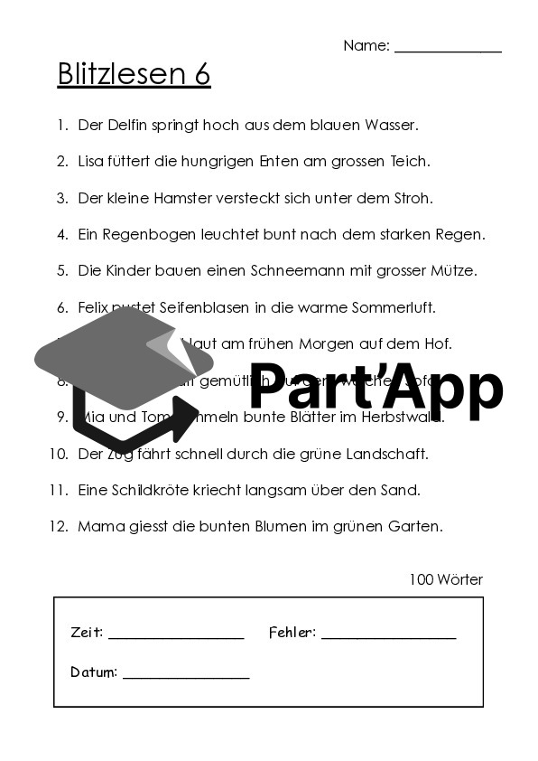 Blitzlesen 2. Klasse : Promotion de la lecture & augmentation de la vitesse de lecture - 10 fiches d'exercices pour une lecture fluide avec protocole de lecture_10