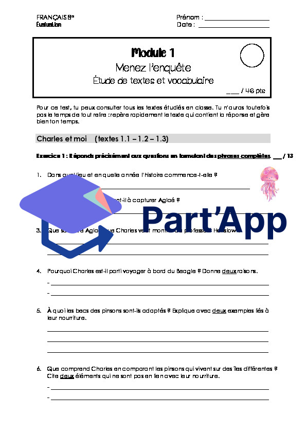 Français - 8e - Module 1 - Evaluation sur les textes + fiche d'objectifs_2
