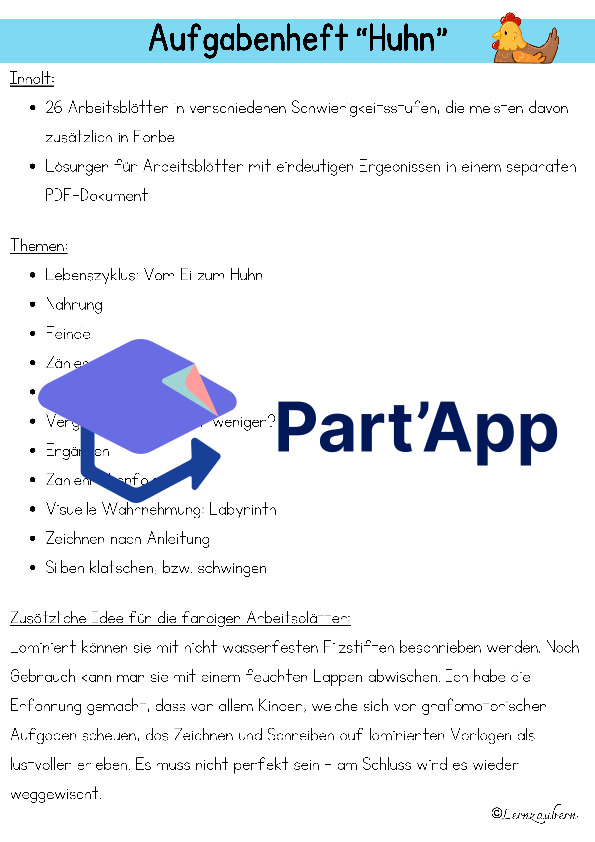 Aufgabenheft für den Kindergarten: Huhn_2