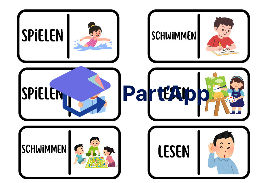 Jeu de dominos allemand 7H : Verbes d'action et loisirs (Vocabulaire FLE)_3