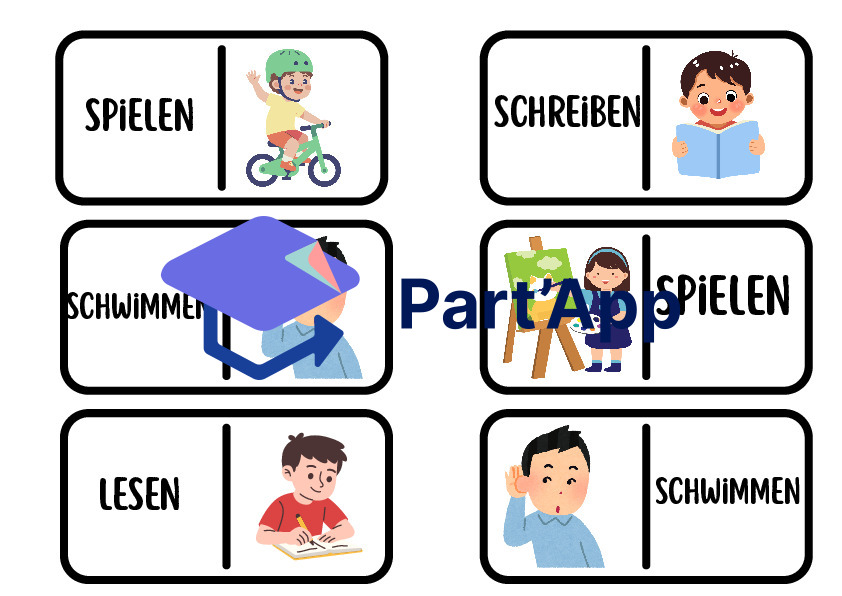 Jeu de dominos allemand 7H : Verbes d'action et loisirs (Vocabulaire FLE)_6
