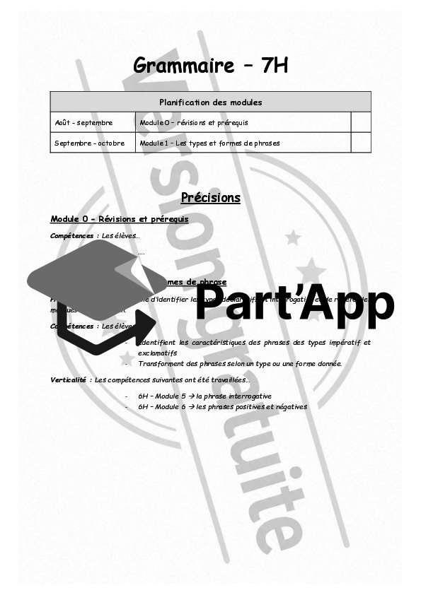 FREE | Planification annuelle - Français - 7H_8