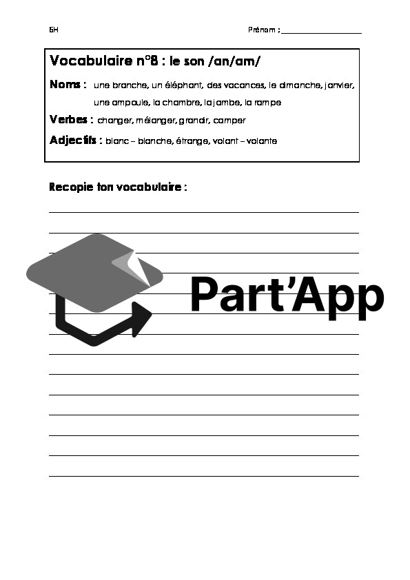 Mots de dictée sur le son "an/am"_2