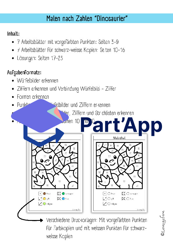 Malen nach Zahlen: Dinosaurier (Kindergarten + 1. Klasse)_2