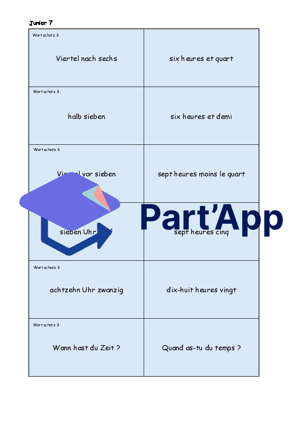 Cartes de vocabulaire Junior 7_8