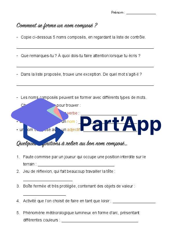 Mot Compose Part'App | Les mots composés - introduction