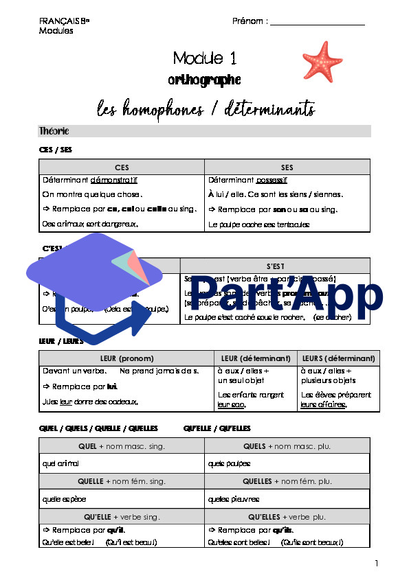 Français - 8e - Module 1 (2) - Dossier homophones et déterminants (orthographe)_2