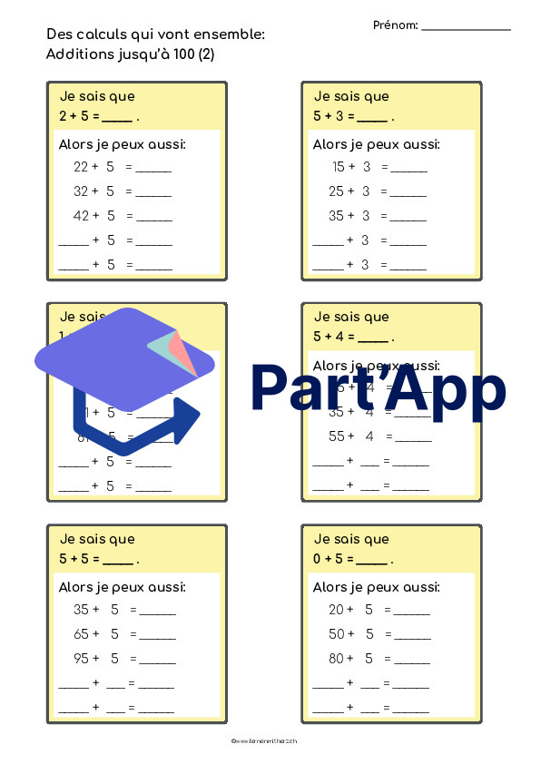 Des calculs qui vont ensemble jusqu'à 100_4