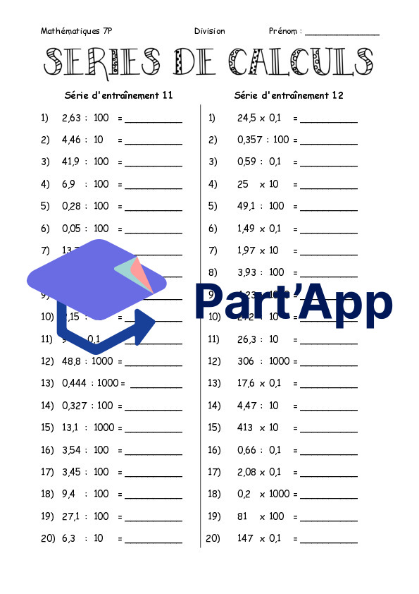 Calcul mental - Multiplications et divisions par 0,1 / 10 / 100 / 1000_9
