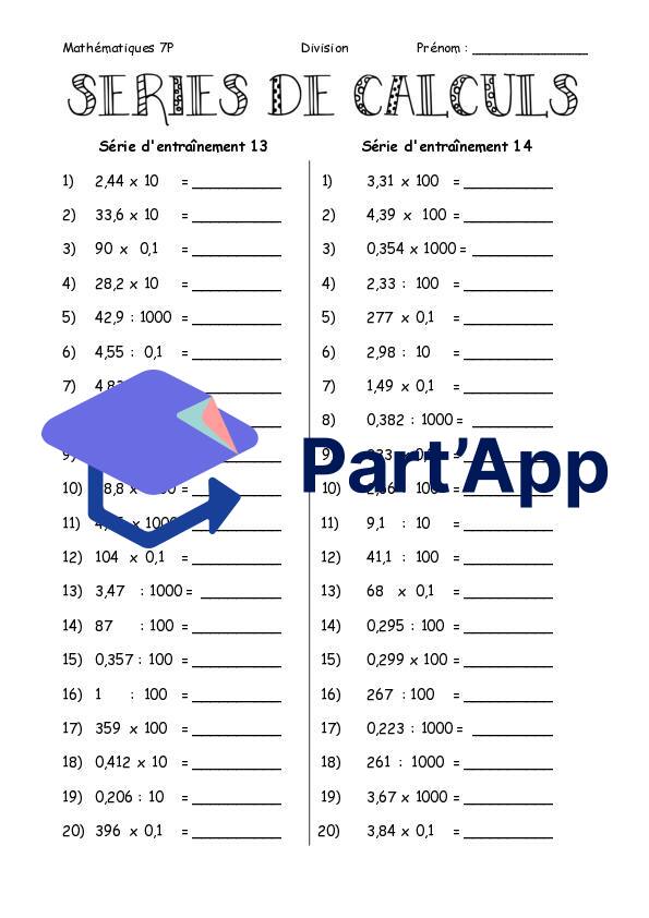 Calcul mental - Multiplications et divisions par 0,1 / 10 / 100 / 1000_10