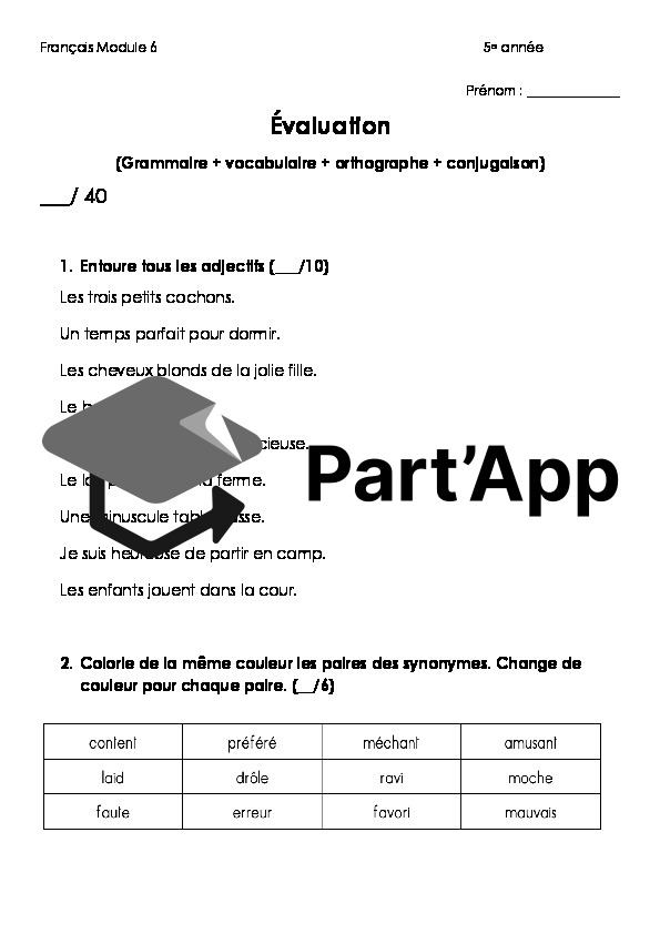 5e année Evaluation du module 6 entier (grammaire + orthographe + vocabulaire + conjugaison)_2