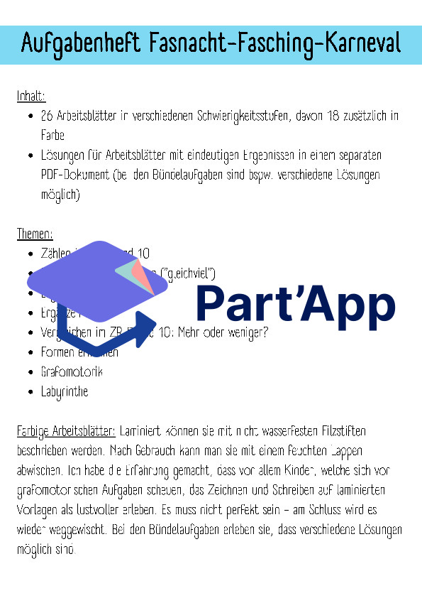 Aufgabenheft Fasnacht für den Kindergarten_2