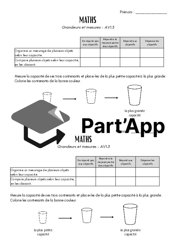 Evaluation maths 4H - Grandeurs et mesures AV1.3_2