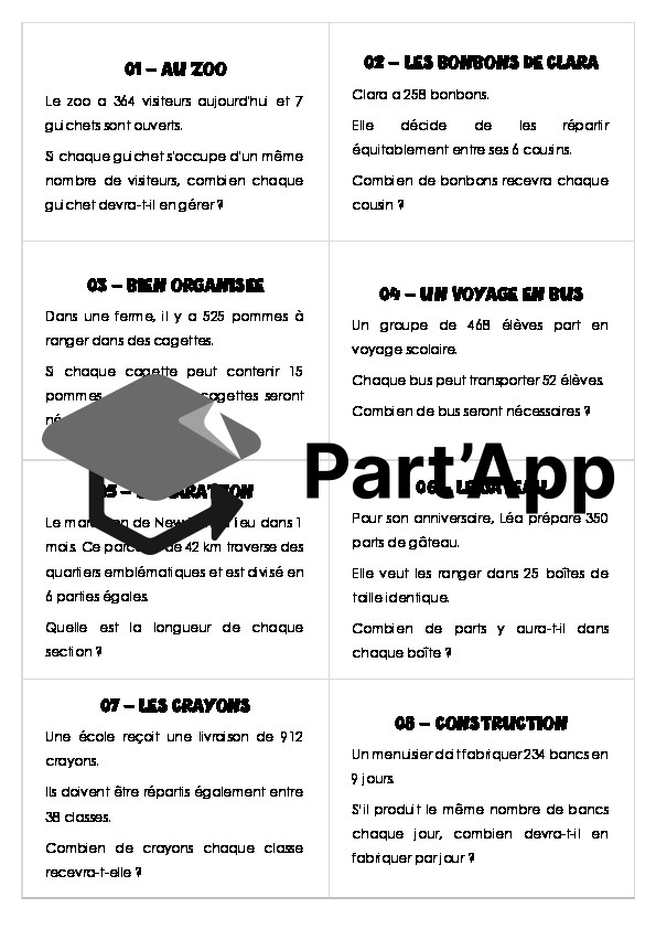 MATHS : Divisions petits problèmes sous forme d'atelier (cartes avec corrigé)_2
