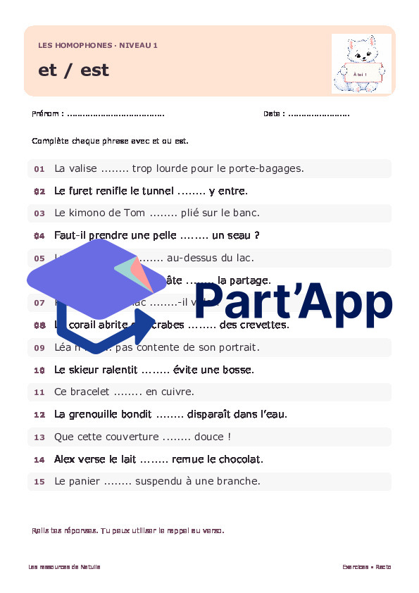 🐾 Mes fiches homophones et / es / est – 2 niveaux | 2 CHF 🐾_2