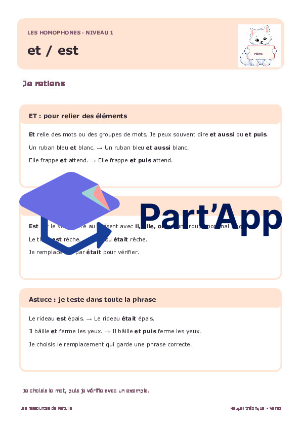🐾 Mes fiches homophones et / es / est – 2 niveaux | 2 CHF 🐾_3