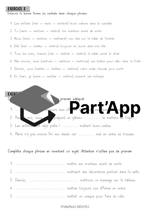 Verbe mettre -PIF - 6P_3