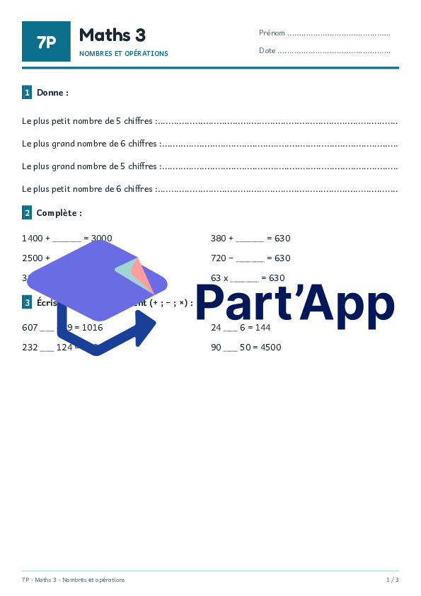 Maths 7P – Dossier nombres et opérations : 31 fiches pour devoirs ou travail autonome - Fiches élèves ET correctif_6