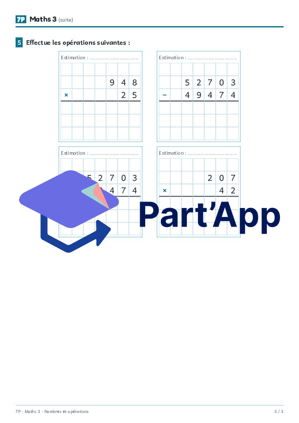 Maths 7P – Dossier nombres et opérations : 31 fiches pour devoirs ou travail autonome - Fiches élèves ET correctif_8