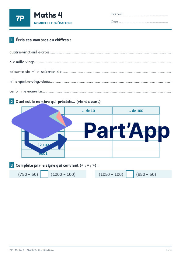 Maths 7P – Dossier nombres et opérations : 31 fiches pour devoirs ou travail autonome - Fiches élèves ET correctif_9