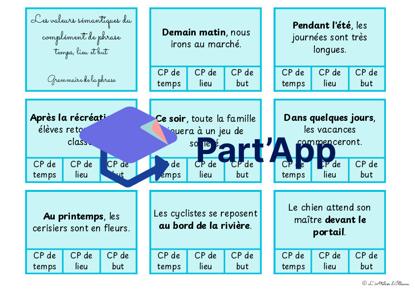 Cartes à pinces : Valeurs du complément de phrases (temps, lieu et but) - bords rectangulaires_4
