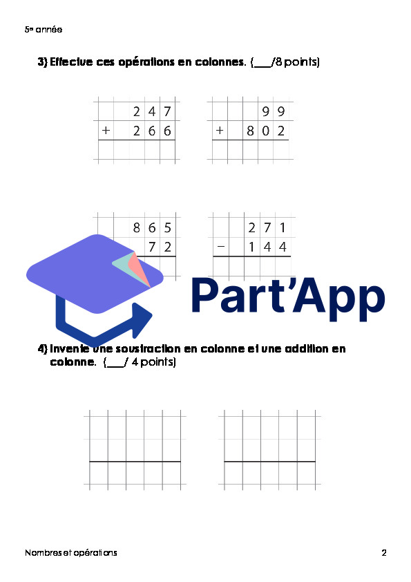 Evaluation de math 5e année (Nombres et Opérations) + fiche d'objectifs_3