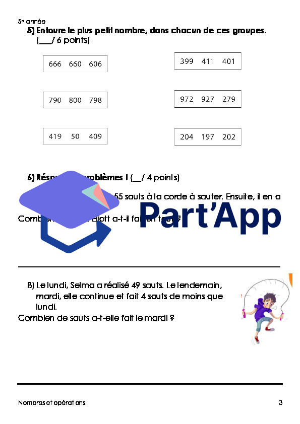 Evaluation de math 5e année (Nombres et Opérations) + fiche d'objectifs_4