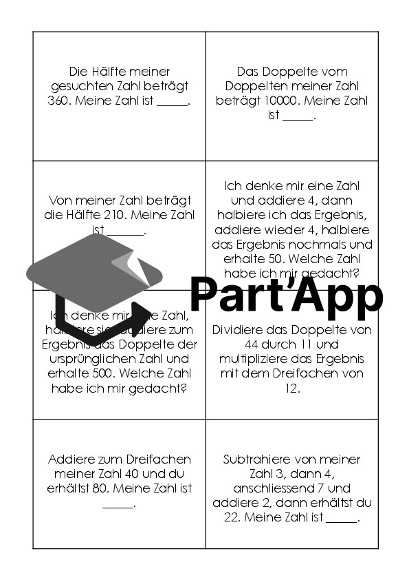Aufgabenkarten passend zum Lehrmittel Mathwelt, Thema 17_2