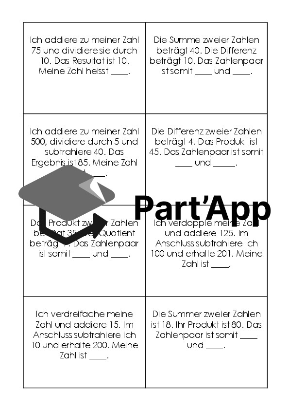 Aufgabenkarten passend zum Lehrmittel Mathwelt, Thema 17_4