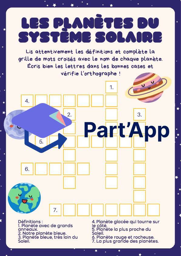 Mots-croisés système solaire, planètes - Sciences 5-6H_2