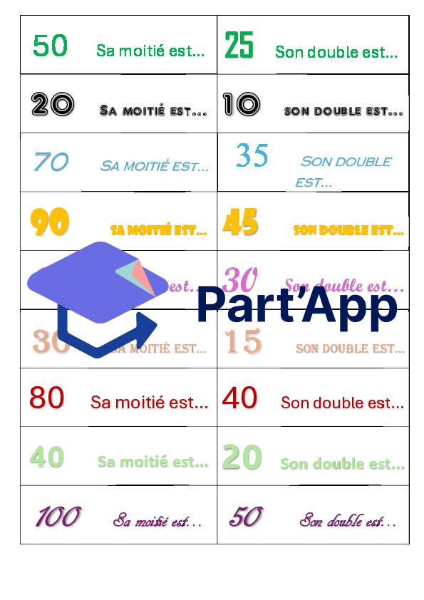 doubles et moitiés ronds <100: cartes apprentissage autonome_4