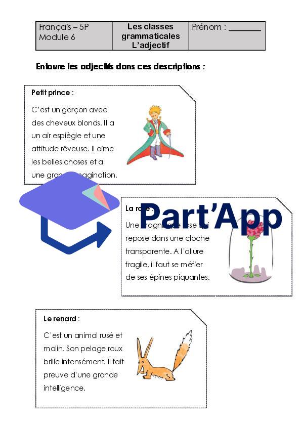 Français 5P - Module 6 - grammaire -Les adjectifs (thème petit prince)_2