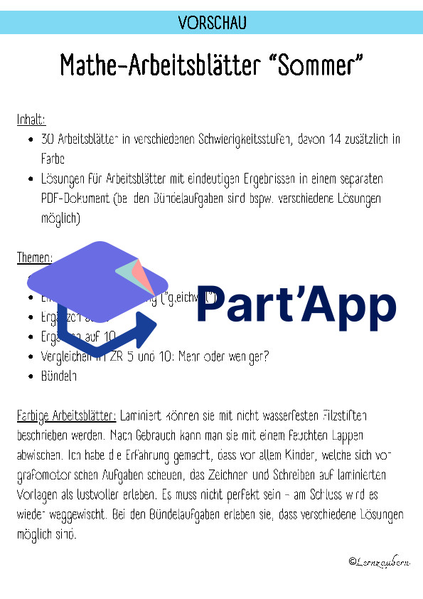 Mathe - Arbeitsblätter für Kindergarten: Sommer_2