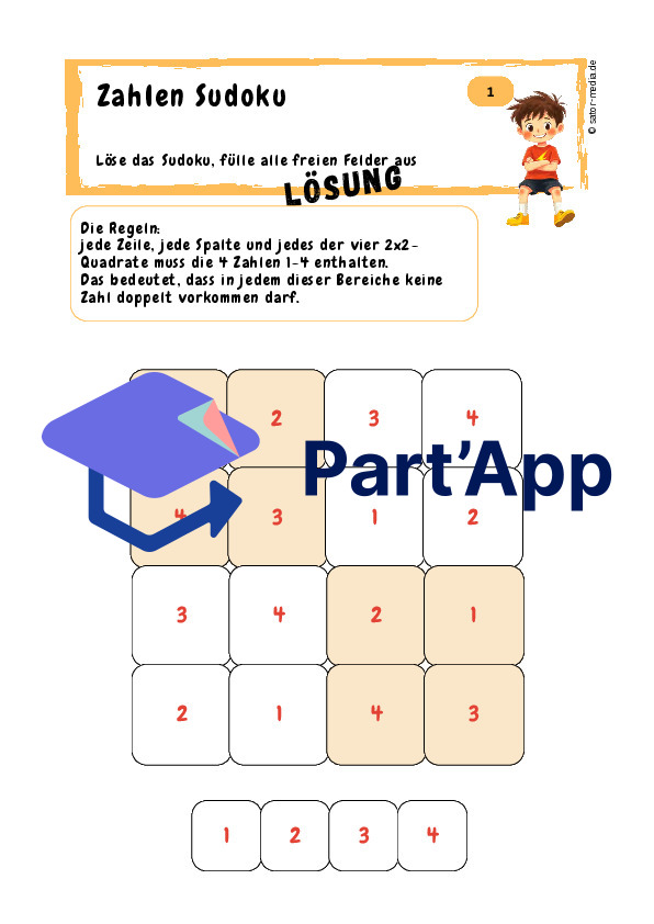 Sudoku Rätsel für Kinder mit süßen Motiven oder Zahlen_3