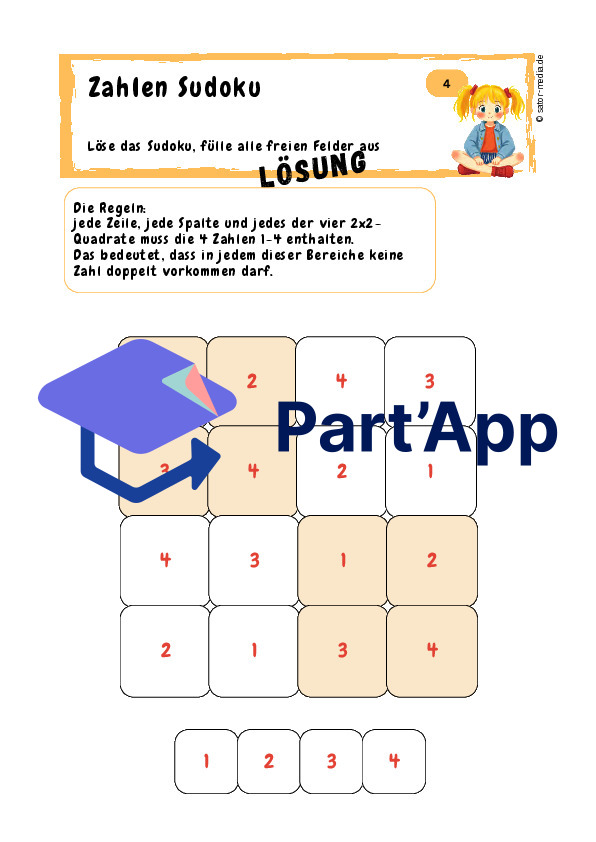 Sudoku Rätsel für Kinder mit süßen Motiven oder Zahlen_9