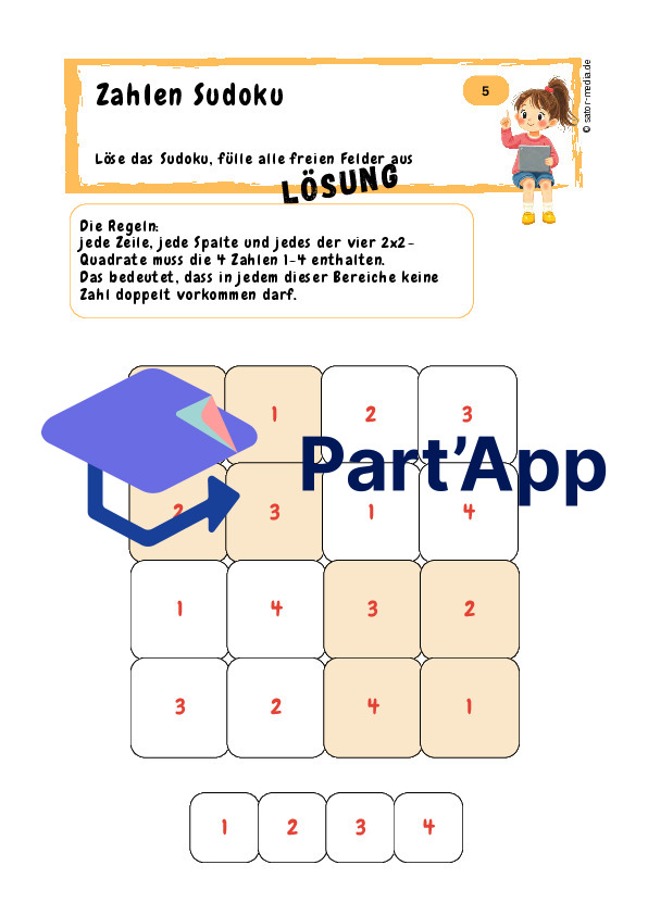 Sudoku Rätsel für Kinder mit süßen Motiven oder Zahlen_11