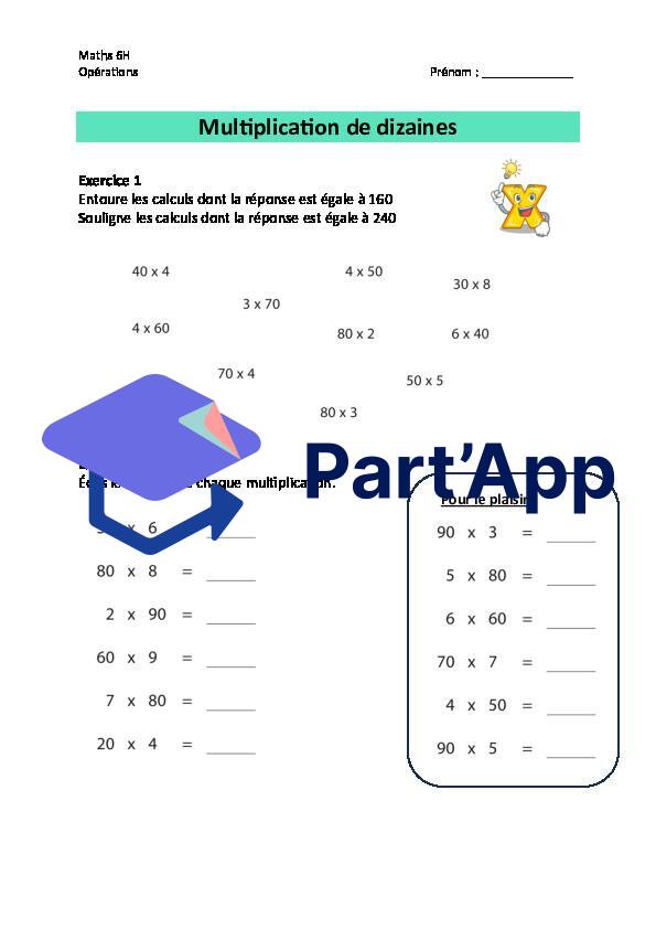 la multiplication de dizaines opération 6H_2