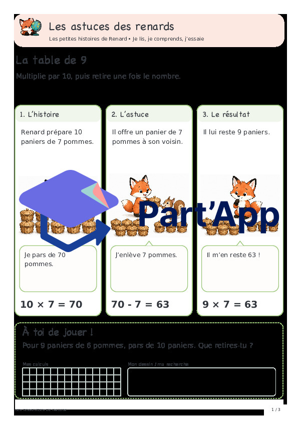 🦊 Les astuces des renards — 9. Table de 9 : dix fois moins une fois | 1 CHF 🦊_2