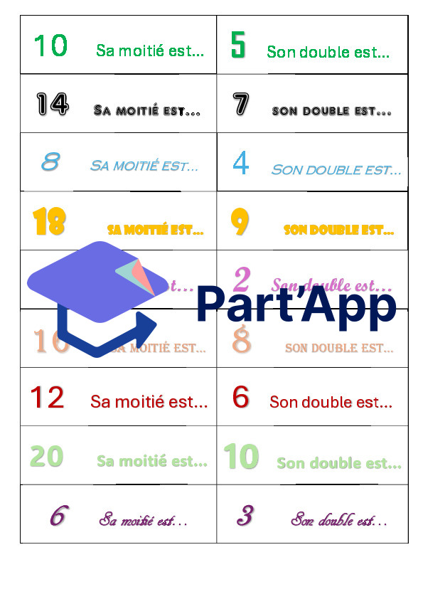doubles et moitiés jusqu'à 20: cartes d'apprentissage autonome_2