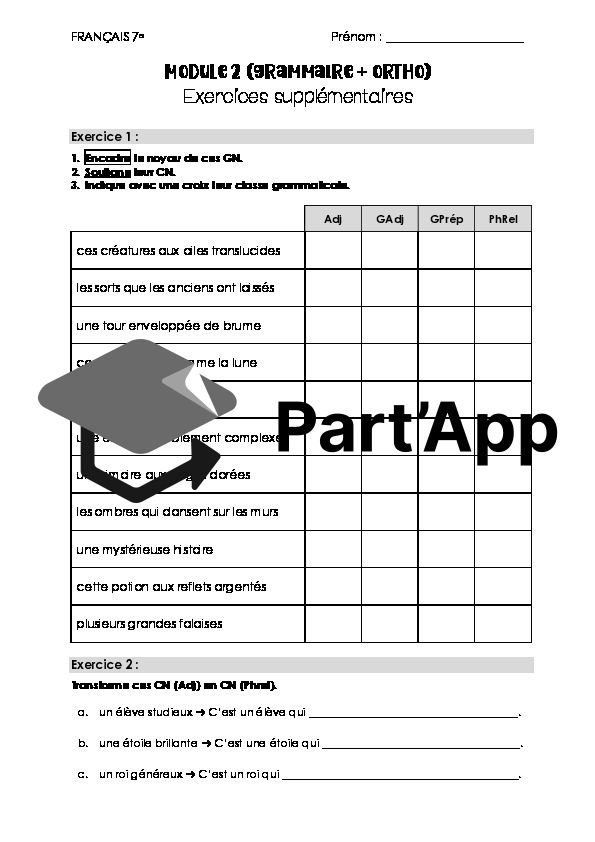 Français - 7e - Module 2 - Fiche supplémentaire (grammaire et ortho)_2